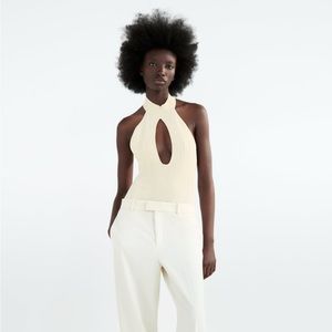 Zara Knit Cut Out Halter Neck Bodysuit